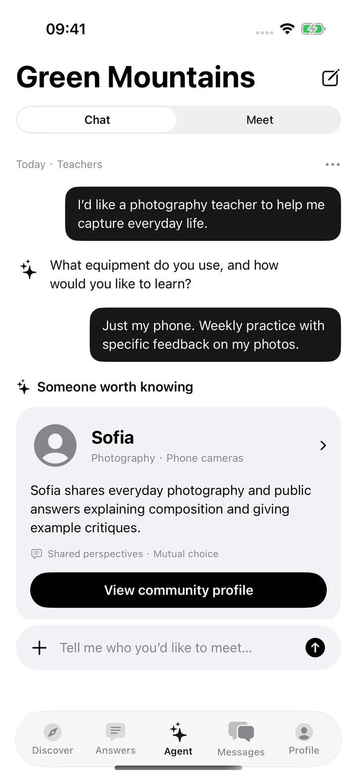 Native Green Mountains Agent: Teachers conversation and Sofia suggestion